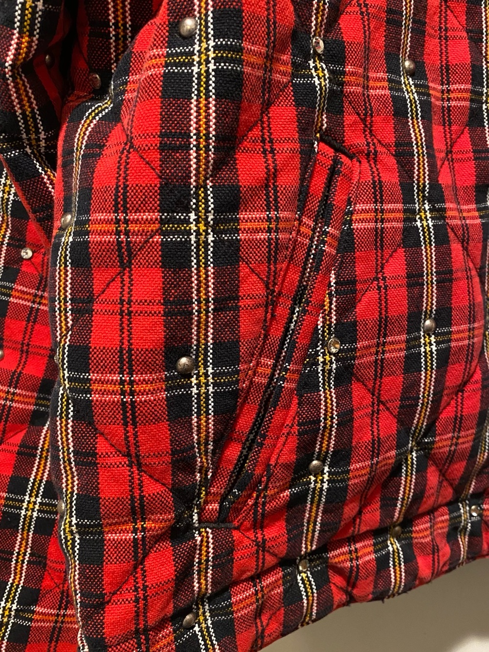Supreme b. b. Simon Red Black Plaid Studded Quilted Jacket - Picture 4 of 15